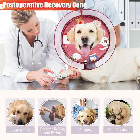 Dog Soft Cone, Dog Surgery Donut Collar with Guard Shield Prevent Licking of Wounds Stitches, Inflatable Cone for Dogs, Do Not Block The View Dog Recovery Cone (Xmas Elf, Large) in Saudi Arabia