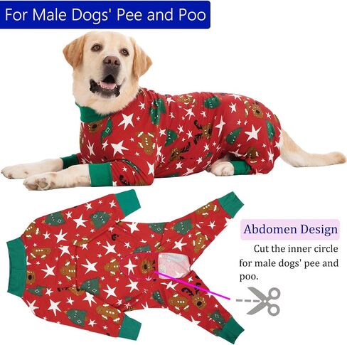 Dog Recovery Suit for Dogs After Surgery Female Male Medium Large Dog Neuter Spay Onesie for Shedding Prevent Licking Surgical Wound Dog Cone Alternative Christmas Design in Kuwait