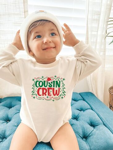 Boho Rainbow Christmas Cutie Onesie Santa Cutest Helper Bodysuit Holiday Merry Xmas Tree Cousin Crew Romper (0-6 Months, Cousin Crew-Long Sleeve Bodysuit) in Saudi Arabia