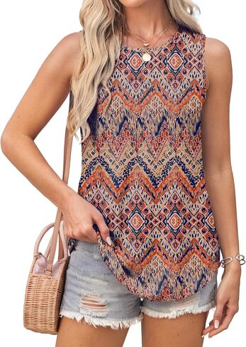 Womens Tank Tops Round Neck Sleeveless Shirts Flowy Loose Fit Basic Casual Eyelet Summer Tops Fashion Tanks in Saudi Arabia
