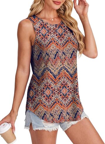 Womens Tank Tops Round Neck Sleeveless Shirts Flowy Loose Fit Basic Casual Eyelet Summer Tops Fashion Tanks in Saudi Arabia