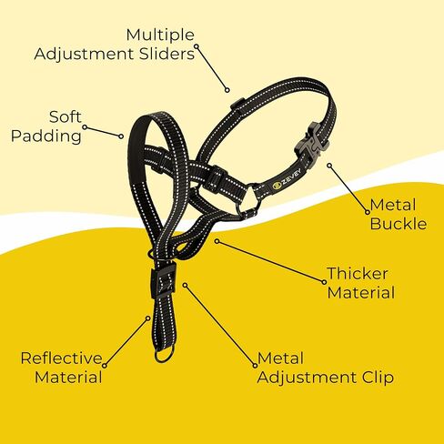 Adjustable Dog Head Halter with Safety Strap, Soft Padded Dog Head Collar for Small Medium Large Dogs, No-Pull Dog Harness for Training and Walking (Large, Black) in Saudi Arabia