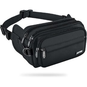 AGPTEK Fanny Pack for Women Men, RFID Large Capacity Waist Wallet Bag, Adjustable & Waterproof Bum Belt Pouch for Travel, Running, Shopping, Hiking, Dog Walking, Cycling, Climbing-Black