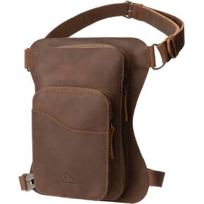 Hide & Ride, Waist Bag, Fanny Pack, Racing Drop Leg Bag, Motorcycle Outdoor Bag, Travel Accessory, Full Grain Leather, Handmade, Bourbon Brown