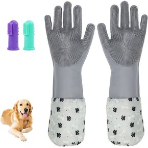 Dog Washing Gloves Finger Toothbrush,2-in-1 Pet Shower Set,Dog Bath Gloves with Extended Length,Comfortable Dog Bath Gloves for Gentle Bathing Efficient, Multifunctional Silicone Pet Gloves