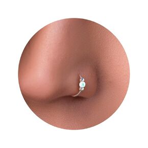 Tiny White Opal Sterling Silver Nose Ring - 24 Gauge Thin Handmade Opal Nose Hoop Ring Silver Snug - 925 Sterling Silver Nose Piercing For Women - Elegant Design - Comes with Gift Packaging