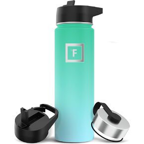 IRON °FLASK Camping & Hiking Hydration Flask, Wide Mouth, 3 Straw Lids, Stainless Steel Outdoor Water Bottle, Double Walled, Insulated Thermos, Metal Canteen - Dark Pine Speckle, 22 Oz