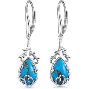GW Turquoise Earrings Dangle Sterling Silver Boho Earrings for Women Turquoise Jewelry Birthday Present for Lady Mom Best Friend (Turquoise-Blue)