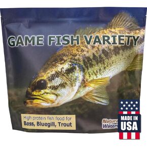 Natural Waterscapes Game Fish Food Variety | Pond and Lake Fish Food Pellets | 7 lb Resealable Bag | Feed to Bass, Bluegill, Trout | Floating Pellets