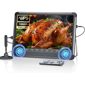 Desobry 10.5" Small Flat Screen TV, Mini TV Support 178° Viewing Angle, Portable TV with Antenna ATSC Tuner, Dual Speaker and HDMI/USB/RCA Port, Battery Operated TV for Kitchen Camping Car