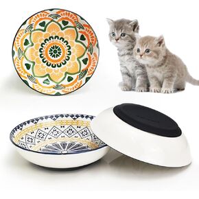 3Pcs Cat Food Bowls, 5.5 Inches Ceramic Cat Food Bowls with Nonslip Silicone Bottom, Anti Whisker Fatigue Cat Plates for Indoor Cats, Wide Shallow Cat Food Bowl Kitten Dishes for Dry and Wet Food