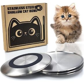 4 Pcs 304 Stainless Steel Cat Bowls, 6.7 Inches Metal Cat Bowl, Wide Shallow Cat Food Bowls for Indoor Cats, Whisker Friendly Cat Dishes Set, Kitten Food Bowl