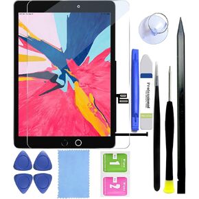 طقم استبدال شاشة iPad 9 الجيل التاسع 2021 10.2 بوصة زجاج شاشة تعمل باللمس A2602 A2603 A2604 A2605 طقم أدوات إصلاح واقي الشاشة المثبت مسبقًا باللون الأسود (بدون شاشة LCD)