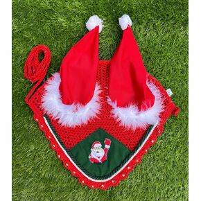 Horse Ear Bonnet Santa Claus Double Hats Fly Hood Ear Net Fly Veil Gift for A Christmas Equestrian Tack Equine (Embroidery, Horse/Full)
