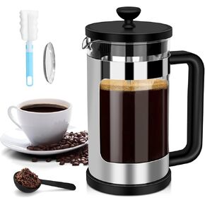 RAINBEAN French Press Coffee Maker 12 Oz, Mini Coffee Press 1 Cup, Single Serve French Press, With 3 Filterations, Heat Resistant Thickness Borosilicate Glass, Coffee Brewer Tea Press