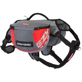EzyDog Summit Outdoor Dog Backpack - Reflective and Incorporates a Chest Plate Harness - Easy Access Saddlebags with Superior Storage Capacity and Comfort - Front Pull Ring (Red/Gray, Medium)