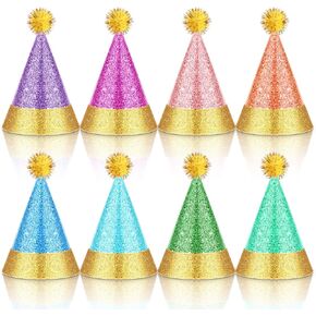 40 Pcs Mini Party Hats with Pompoms, Glitter Stuffed Animals Birthday Party Hats Small Paper Cone Hats for Stuffed Animals Pets Dogs Cats Birthday Party Accessories
