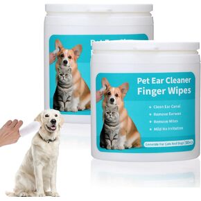 100 Pcs Dog Ear Wipes Finger, Dog Ear Cleaning Wipes Pet Ear Cleaner for Cats, Cat Ear Infection Treatment for Dogs Puppy Ear Wipes Cat Ear Cleaner Dog Itchy Ear Relief Ear Finger Wipes for Dogs