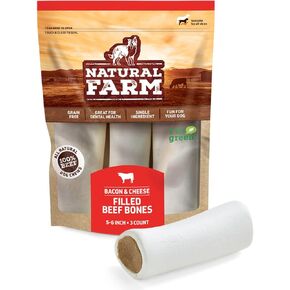 Natural Farm Chicken Filled Bones (3-4 Inch, 6 Pack), Limited Ingredient, Natural Stuffed Dental Dog Bone Treats for Dogs, Made with Real Chicken