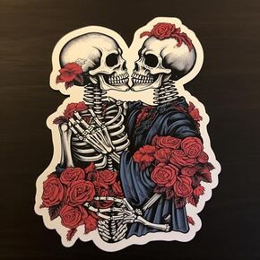 Spooky Skulls In Love Vinyl Decal Waterproof Sticker For Car bike, SUV, Truck Helmet, Laptop, Water Bottle,Notebook,Window, Bumper Sticker 5-inch (Design 2)