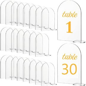30 Sets Clear Arch Acrylic Sign with Stands Blank Arched Acrylic Sheet DIY Acrylic Arch Table Numbers for Wedding Reception Event Party Restaurant Centerpieces Decor (4 x 6 Inch)