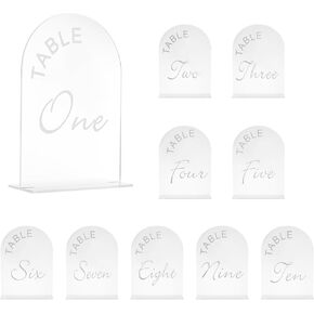 uxcell 10pcs Matte White Arch Acrylic Sign with Stand, 5 x 7 Inch Acrylic Arch Table Number Holders for Wedding Table Centerpiece Decoration (Number 1-10)