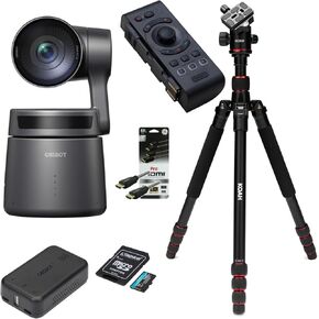 OBSBOT Tail Air AI-Powered 4K PTZ Streaming Camera Bundle (Black) with Adapter (Black), Tripod, Remote Controller (Black), 256GB Memory Card, and HDMI Cable (Silver, 2-Pack) (6 Items)