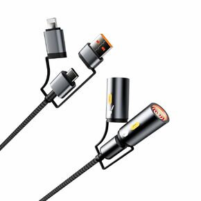 USB C Multi Charging Cable with Flameless Lighter for Camping & Light, 4 in 1 Braided USB C Cable PD 60W USB Type C Cable 4ft Fast Phone Charging Cord USB A/C to USB C/ IP Multiple Charger Cord