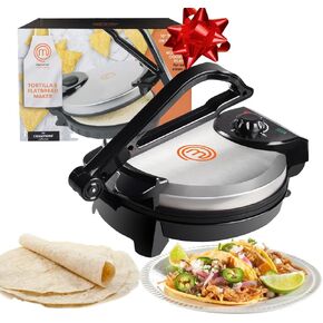 MasterChef Electric Tortilla Maker- Homemade Flatbread, Pitas, Bread, Tortillas- Heavy Duty, Non-stick Cooker Easier than Tortilla Press, Great Holiday Gift