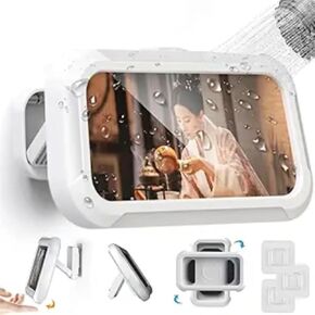 Shower Phone Holder Waterproof Case with 360° Rotation,Angle Adjustable Punch-Free High-Sensitivity Touch Screen for Shower Wall Mirror Kitchen for 4''-7'' Universal Smartphone