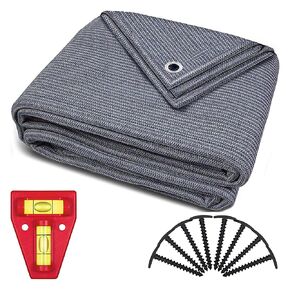 Awning Carpet - Blue/Grey polyethylene (HDPE) groundsheet with Stainless Steel Eyelets - Highly Robust & Washable - with Carrying Bag and 8 T-Shaped pegs Plus: 1x Cross Spirit Level