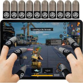 Gaming Finger Sleeves, Gamer Touchscreen Finger & Thumb Covers, 0.3mm Silver Fiber, High Sensitive, Anti Sweat, Breathable, Ultra Thin, PUBG Game Gloves for Mobile Phone/iPad Tablet (10 Pcs)