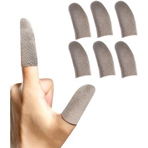 6-Pack Silver Fiber Ultra-Thin Gaming Finger Sleeves, Breathable & Anti-Sweat,High Sensitivity for Mobile Gaming, Fits All Fingers
