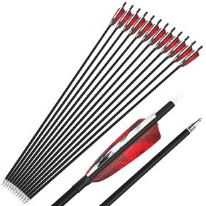 SHARROW 6/12 Pcs Archery Carbon Arrows 500 Spine Practice Hunting Arrows 28/30/31 Inch with 4" Turkey Feather 100 Grain Removable Field Tips for Compound and Recurve Bow