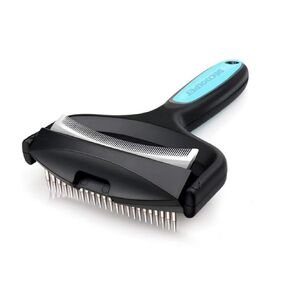 2-Sided Dematting & Deshedding Comb for Pet,Larger Size Dog Comb Cat Comb whit 2 Types of Stainless Steel Brush Heads,Ergonomic Handle,Pet Grooming Brush,Cat Brush Dog Brush