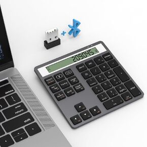 Bluetooth Number Pad - 2.4G Wireless Numeric Keypad with Display Calculator - Wireless Number Pad Slim 34-Key Portable Financial Accounting Numpad Data Entry & Calculation 2in1 for Laptop Desktop PC