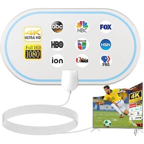 TV Antenna, HD Digital TV Antenna for Smart TV Long Range 360° Signal Reception Support 4K 1080p for All TVs, Easy Installation Digital Antenna Indoor 17ft HDTV Long Cables