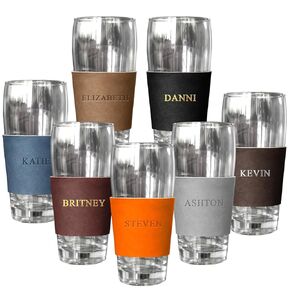 Custom Leather Pint Glass Sleeve. Monogrammed Wedding Gift.