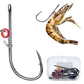 Fishing Hook， Fishing Gear, Carbon Steel Construction,Portable Storage, Suitable Medium Large Live Shrimp,Bulk Fishing Hooks Set 6pcs,Strong Barbed Hooks for All Kinds of Fish