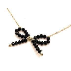 Delicate bow necklace for women, bow necklace for women, gold necklace, coquette style, coquette necklace for women (Black)