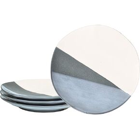 Bosmarlin Stoneware Dinner Plates, 8.5 inches, Set of 4 for Salad, Pasta, Dessert, Microwave and Dishwasher Safe, Geometric Patter (Grey, 8.5 in)
