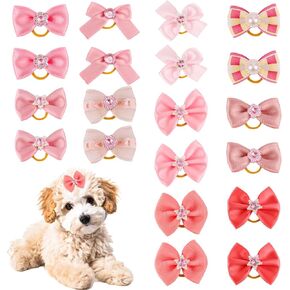 20pcs Small Size Dog Hair Bows with Rubber Bands, Elastic Puppy Hair Clip Multiple Style Hairband Dog Bow Hair Tie Handmade Cute Grooming Girl Yorkie Dog Hair Accessorie for Holiday Daily Pet Supplie