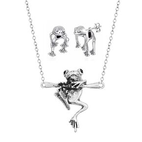 WCRAZYE Frog Earrings Necklace Sets for Women Vintage Funny Animal Necklace Simple Cartoon Earrings Cute Animal Frog Earrings (Silver)