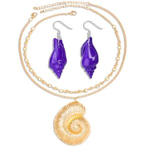 Gold Conch Shell Necklace Purple Shell Earrings Set, Ursula Jewelry Set for Women - Ursula Necklace Ursula Earrings, Ursula Accessories for Halloween Ursula Costume Women Cosplay Party