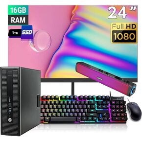 HP ProDesk 600 G2 SFF Desktop Computer PC with 24" FHD Monitor, Core i5-6500 3.2GHz, 16GB RAM, 1TB SSD, DP Cable, RGB Keyboard&Mouse, RGB Speakers, Windows10 Pro (Renewed)
