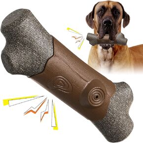 Tough Dog Chew Toys for Aggressive Chewers, 8.27in Durable Quietly Squeaky Branch Dog Chew Toy for Medium, Large, and Extra-Large Breeds, Made with Upgraded Nylon & Coffee Wood Materials