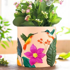 GUGUGO Colorful Hummingbird Plant Pots, Cute Unique Succulent Animal Planters with Drainage, Rainbow Small Flower Pots for Indoor Plants, Funny Eclectic Home Décor Gift for Plant Lovers, Dark Green