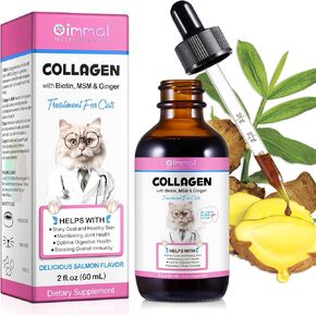Collagen for Cats, Cat Collagen Liquid Drops, Liquid Collagen for Cats with Biotin, MSM & Ginger Digestive & Immunity Support, Itch Relief, Skin & Coat and Joint Health, Cat Collagen Supplement 60ml ﻿