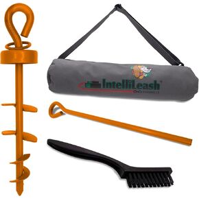 Heavy Duty Tie-Out Stake: Surface-Lock Technology for Pulling and Bending Prevention, 360-Degree Swivel Ring, Weather-Resistant Coating for Maximum Durability and Tangle-Free Design
