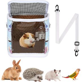 Guinea Pig Carrier Bag with Water Bottle，Travel Portable Small Animal Carrier Sling Pouch, Clear Window Carrier Backpack for Hamster Bunny Gerbil Hedgehog Sugar Glider Lizard Bird.(Blue)